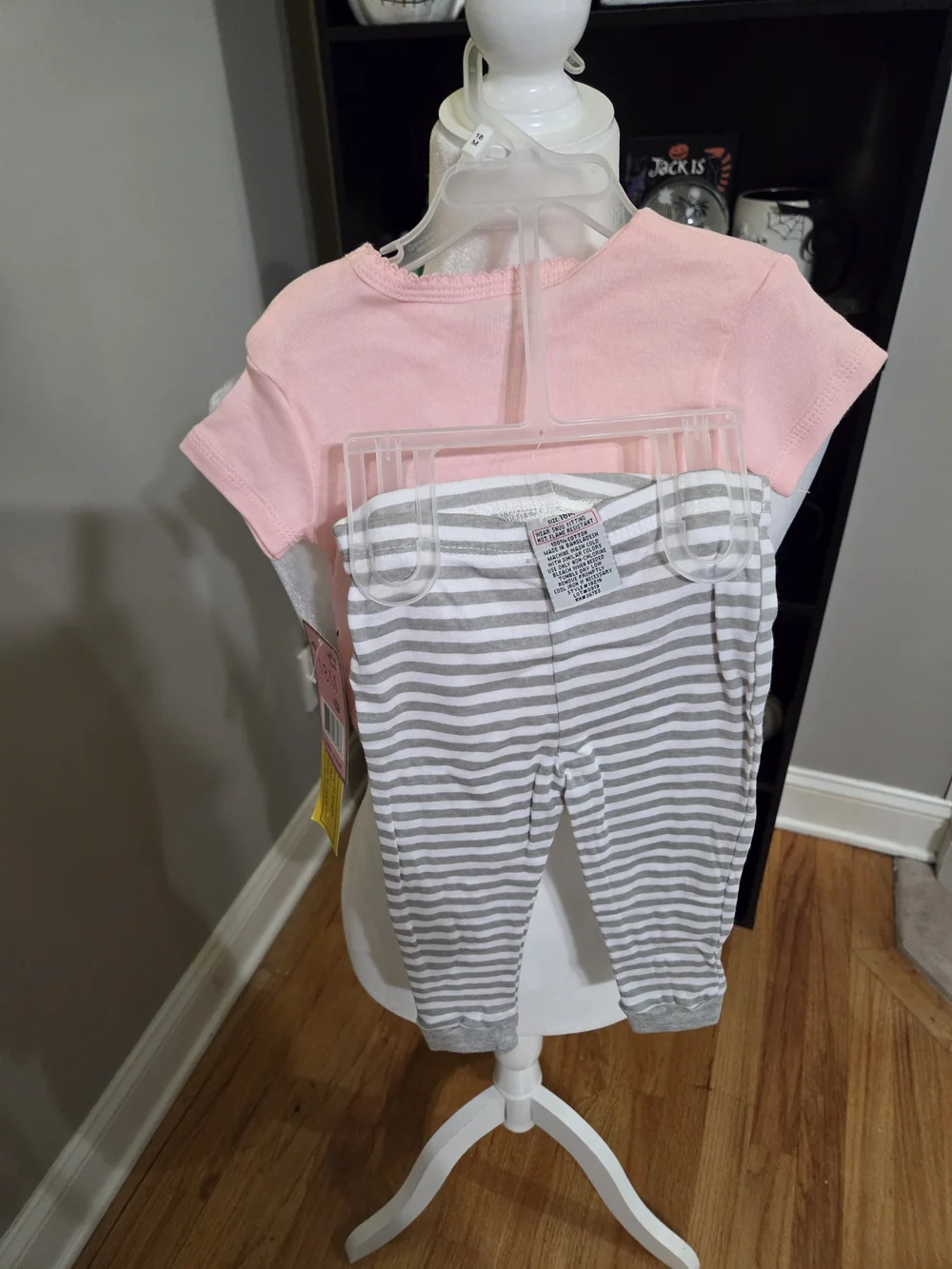Pink Unicorn Short Sleeve Pajama Set with Gray Striped Leggings
